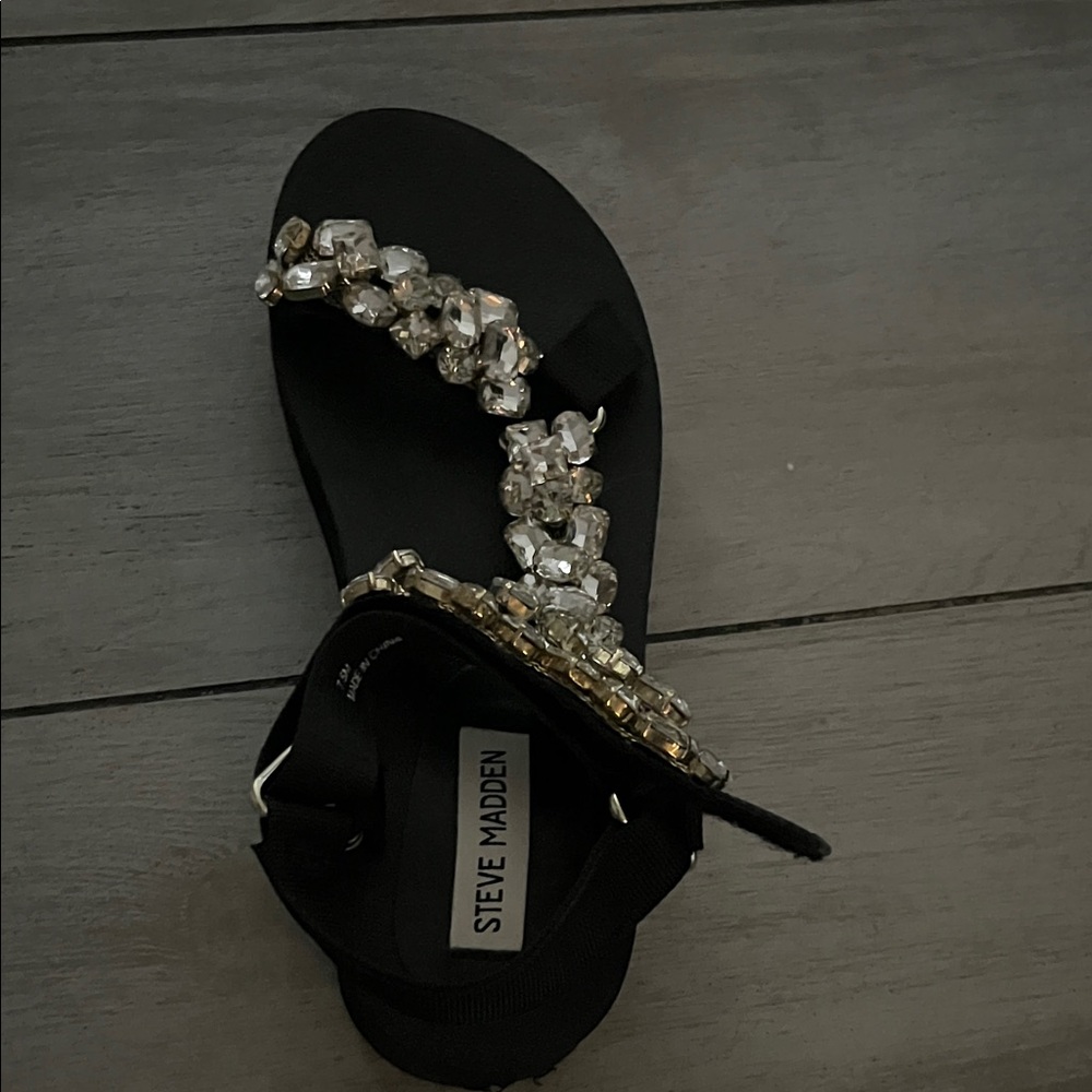 Steve Madden Black Sandals with Gem Accents